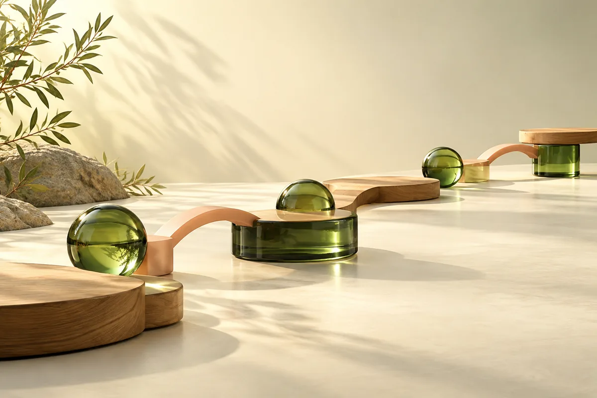 Two different arrangements of creative project pieces